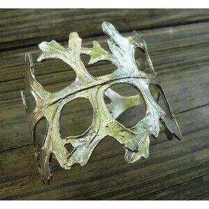 Laura Elizabeth Courtenay Silver Leaf Cuff Bracelet Dusty Miller Leaf USA